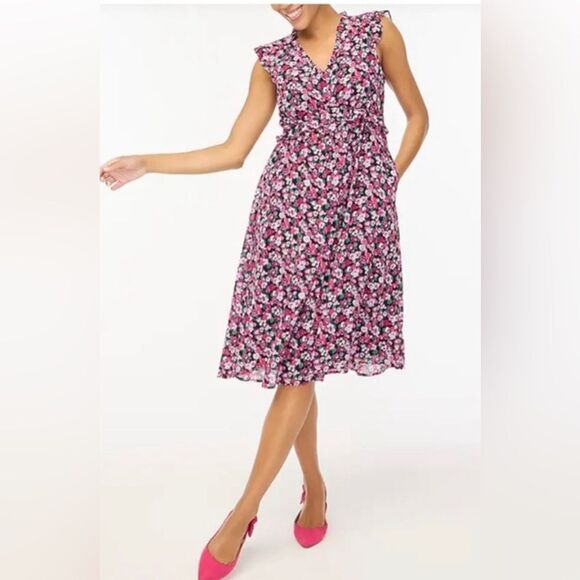 J. Crew Floral V-neck Tiered Midi  Dress Size 6 Multicolor Ruffles - Picture 6 of 10